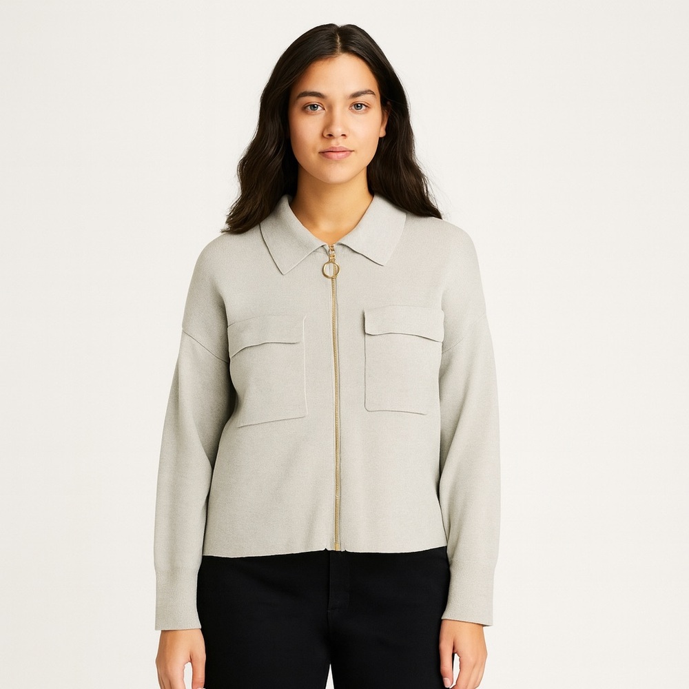 Saks Fifth Avenue Women’s Collared Zip Up Cardigan Sweater Oversized in S